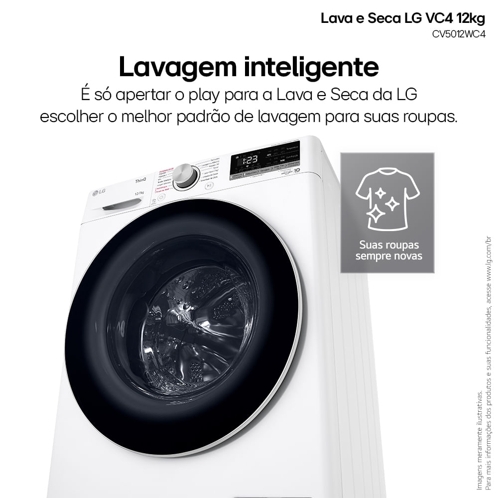 Lava e Seca LG 12Kg Smart com Inteligência Artificial AIDD Branca VC4 CV5012WC4A - 220 Volts